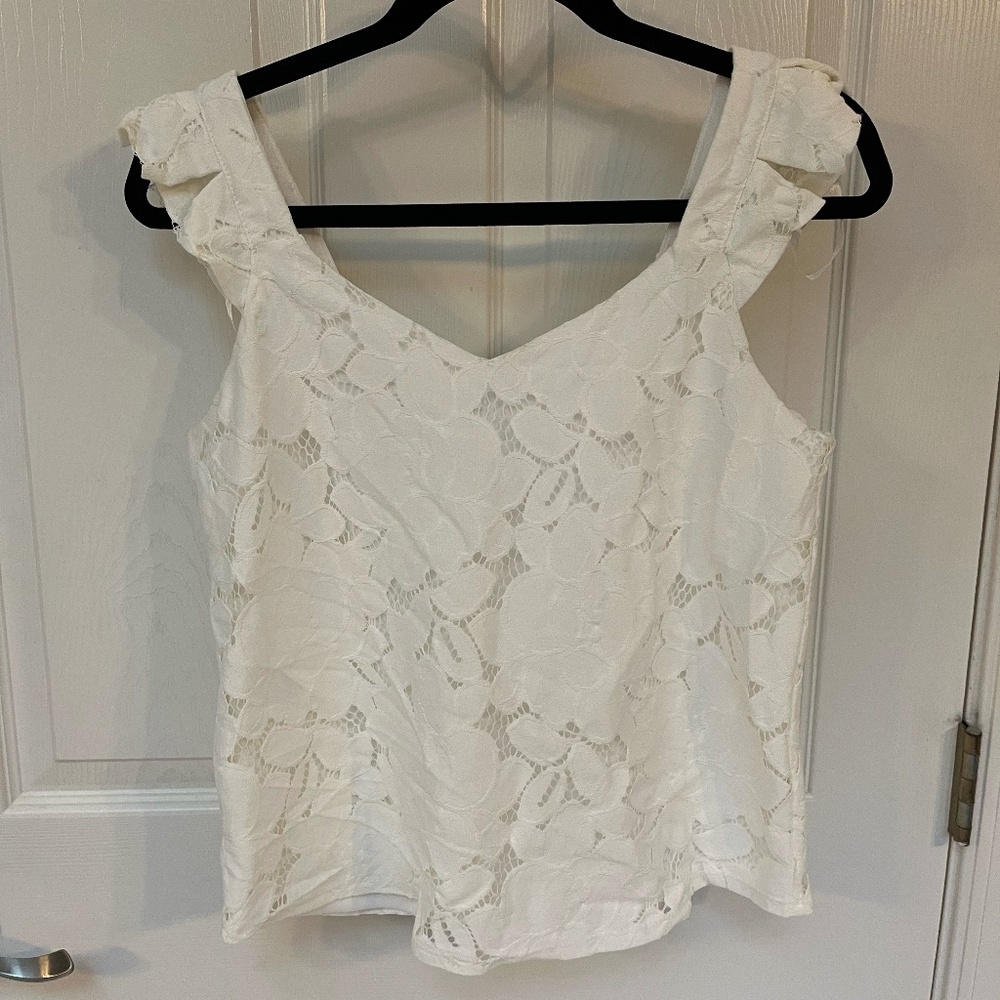 White Floral Lace Sleeveless Blouse